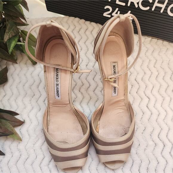 Manolo Blahnik Satin 2 tone sling back heels size 8.5 - Picture 5 of 8